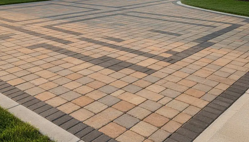 Completed interlocking paver driveway installation by professional landscapers in Cincinnati, OH
