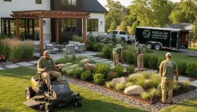 Landscaping crew serving Cincinnati, OH on a custom landscape design project