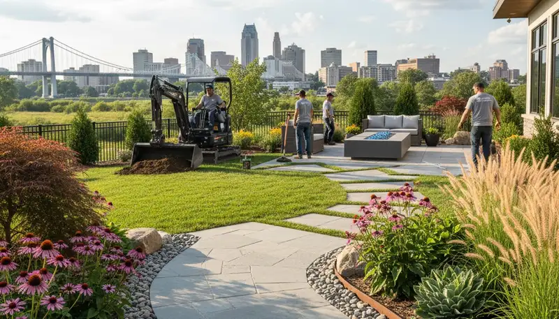 Landscaping team serving Cincinnati, OH with custom landscape design and installation