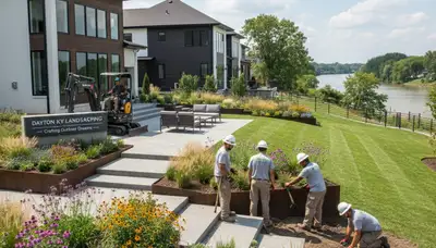 Landscaping team serving Cincinnati, OH on a residential landscape design project