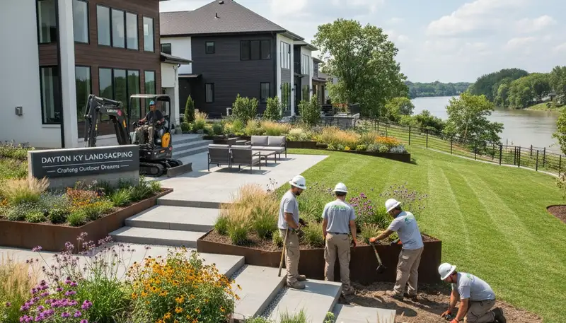 Landscaping team serving Cincinnati, OH on a residential landscape design project