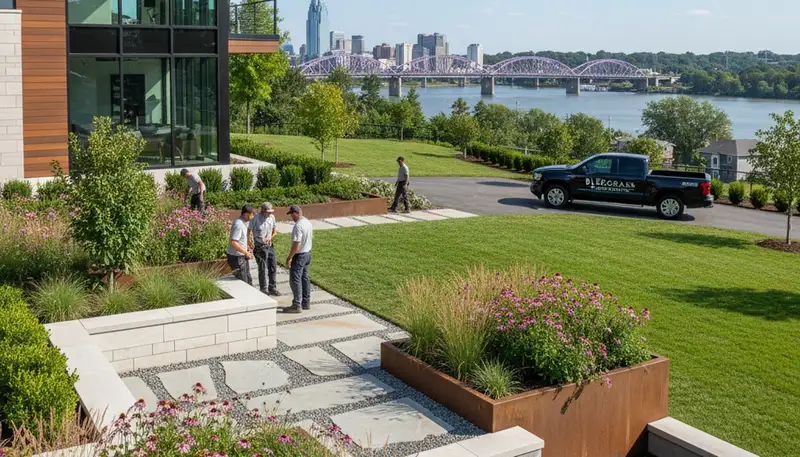 Landscaping team serving Cincinnati, OH on a residential landscape design project