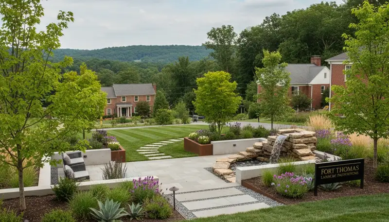 Landscaping crew designing a Cincinnati, OH yard for a custom outdoor living space