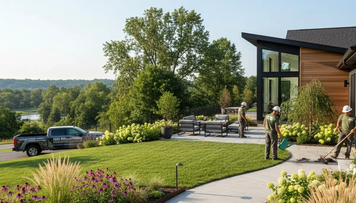 Landscaping team in Cincinnati, OH designing a custom outdoor living space