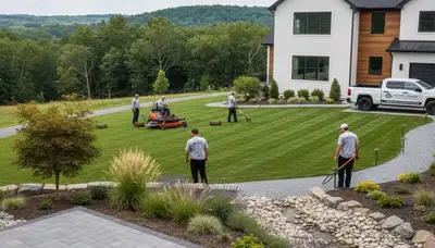 Landscaping team in Cincinnati, OH creating a custom outdoor design for a residential property
