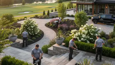 Landscaping team in Cincinnati, OH designing a custom outdoor space for a residential property