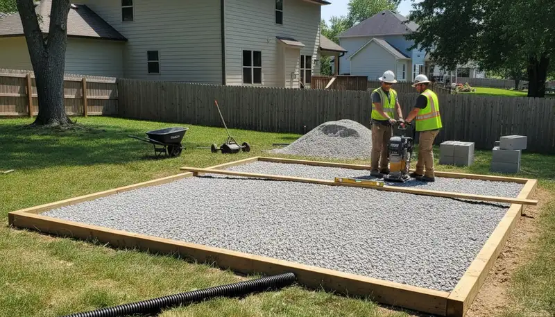 Professional shed base preparation and gravel foundation work in Cincinnati, OH landscaping project