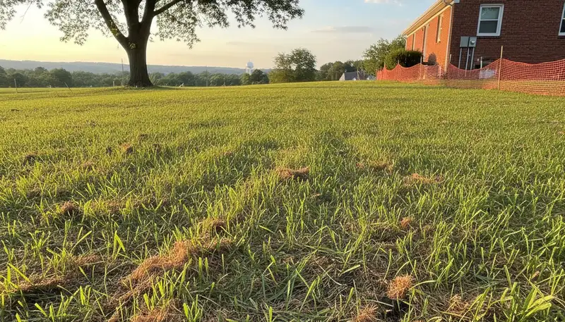 Newly hydroseeded lawn with sprouting grass seedlings in Cincinnati, OH by Chop Chop Landscaping