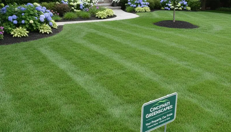 Pristine Cincinnati OH lawn with lush grass and clean edges by Chop Chop Landscaping maintenance experts